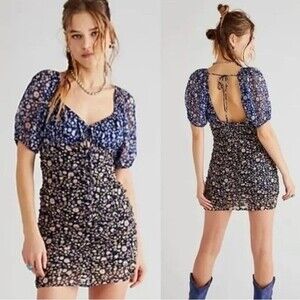 NWT $158 Free People Ditsy Floral Tessa Mini Dress in Night Combo XS